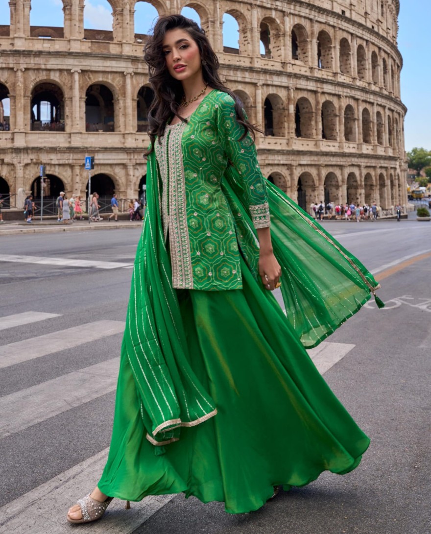 GREEN - Mystical Silk Engagement Readymade Salwar Kameez